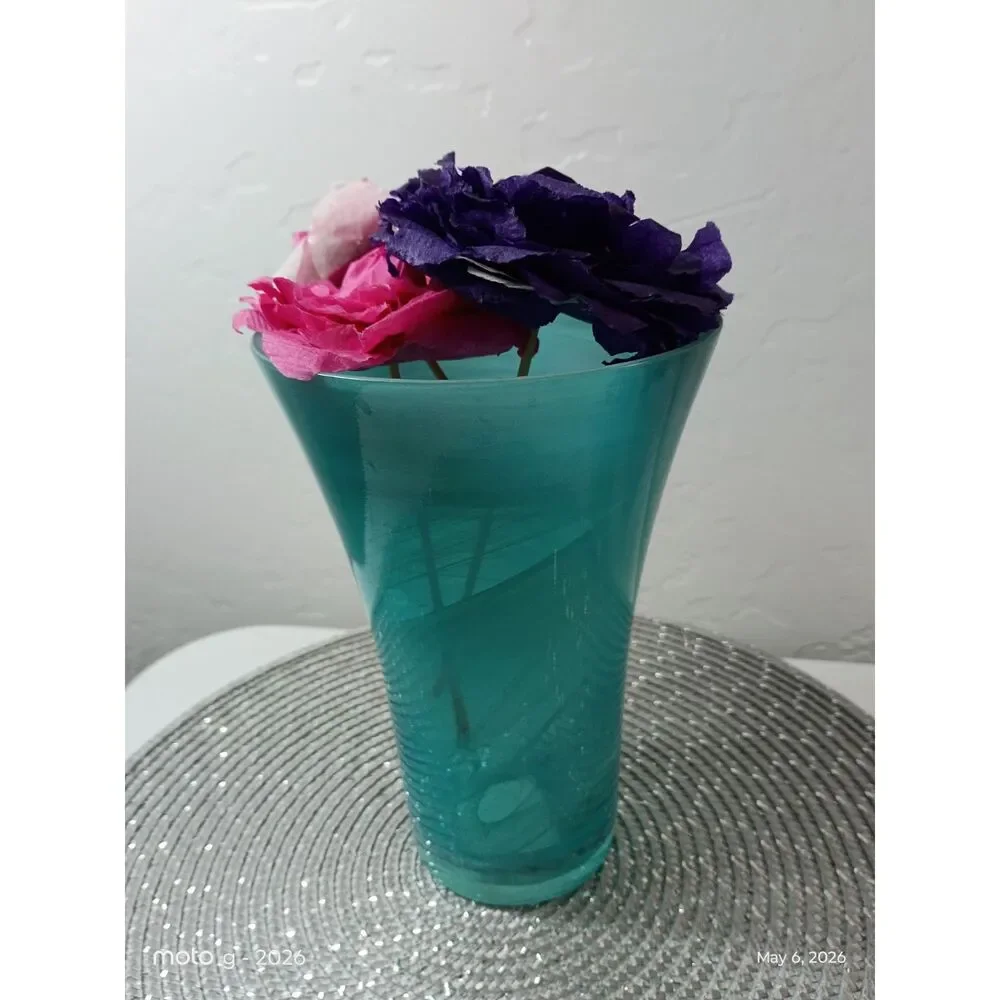 Beautiful Blue and White Flower Vase Made in Turkey Marbled Glass Vase